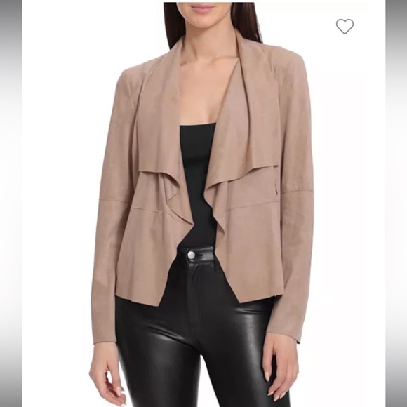 Bagatelle Tan Faux Suede drape front open jacket - Picture 1 of 8